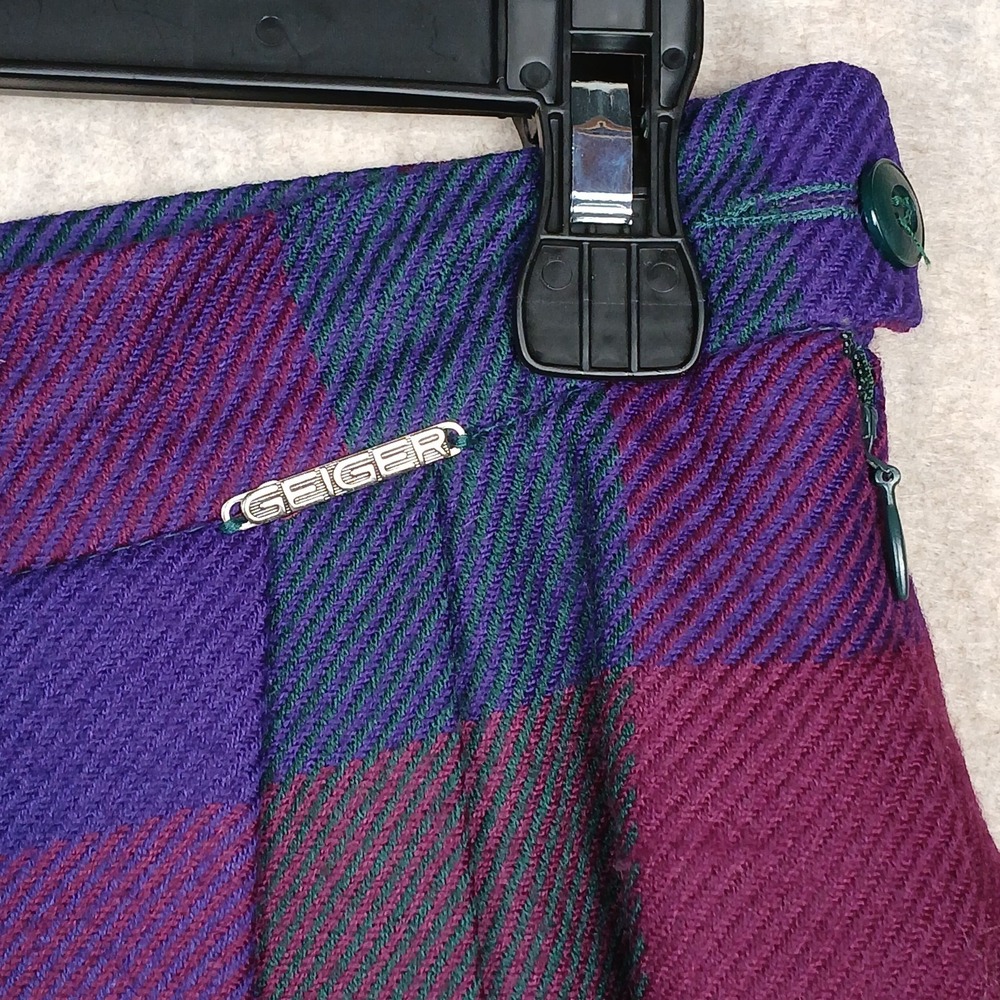 VTG Geiger Wool Skirt Women EU 36 US 4 Plaid Pleated A-Line Long Cottagecore - Picture 3 of 11